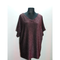 Błyszcząca wieczorowa tunika Oversize z dekoltem - burgund